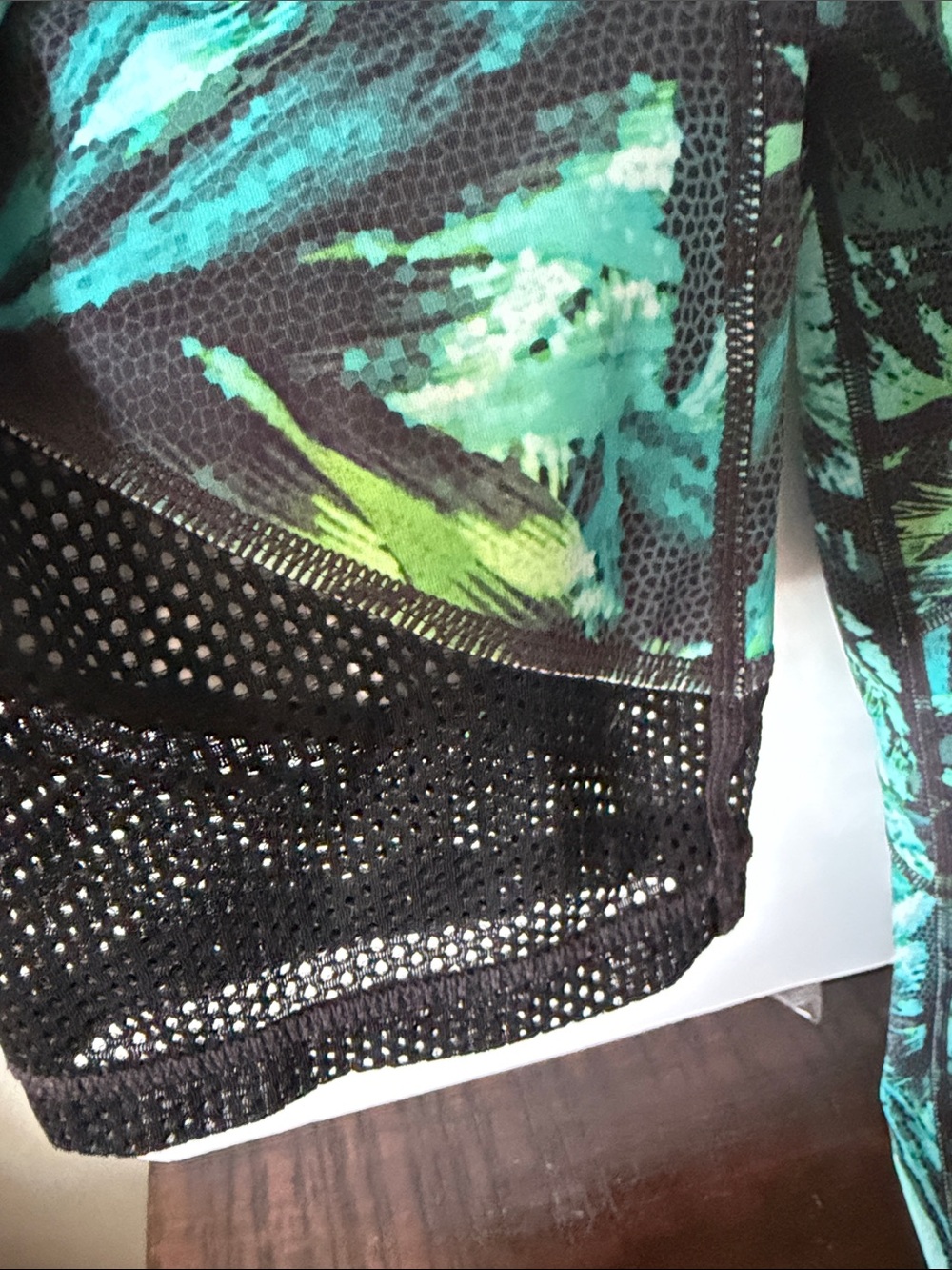 Athleta Black Leggings with Teal & Green Tropical Print - Picture 3 of 10